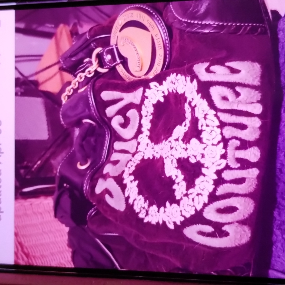 Black black juicy couture tote bag peace sign White in Rose green  perfect shape
